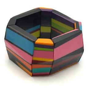 Chunky Multicolor Laminated Resin Stretch Bracelet Art Deco Wear Art Statement